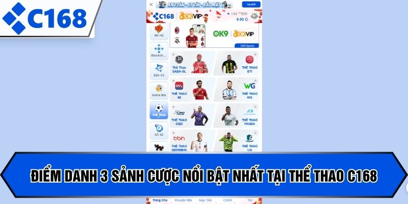 Điểm danh 3 sảnh cược nổi bật nhất tại thể thao C168